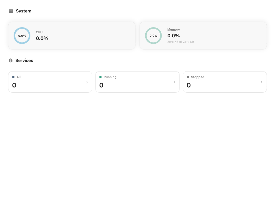 JipConfig dashboard with system and process summaries